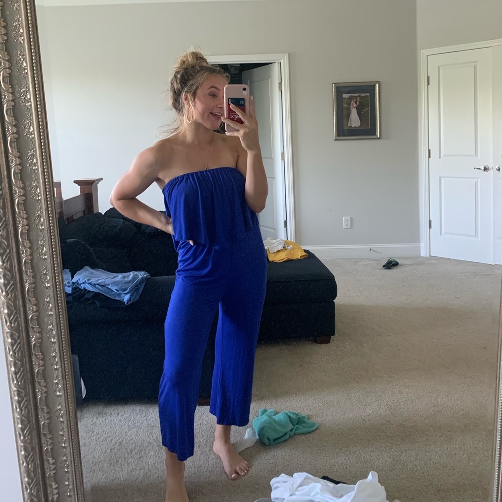 Blue Strapless Jumpsuit